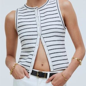 Madewell Split Crewneck Cardigan Tank in Stripe NWT